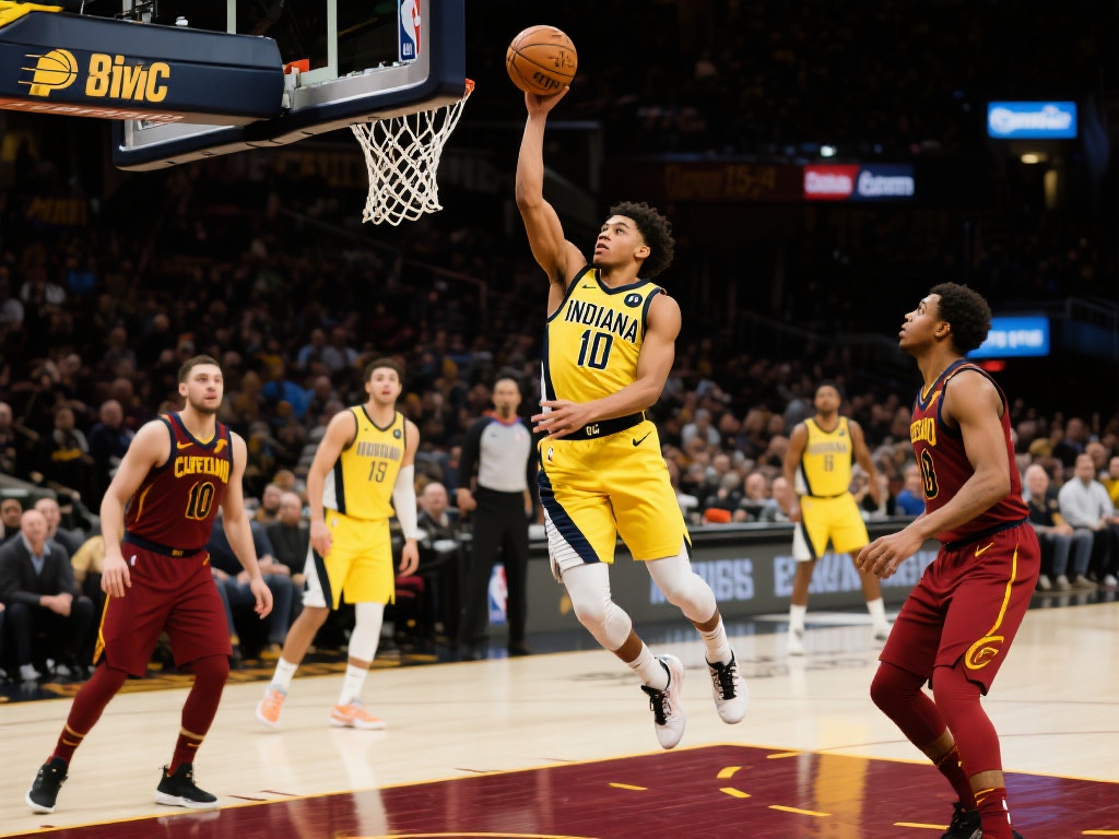 哈利伯顿巧妙假动作上篮得手，步行者15-4攻势领先骑士10分